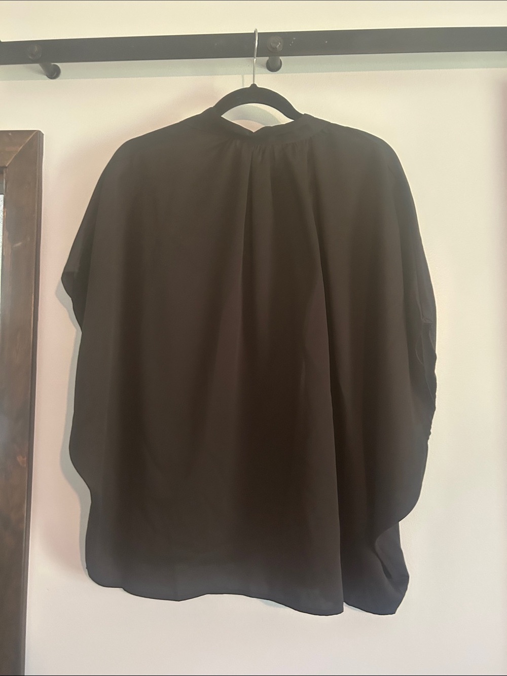 L. Love Black Flowy Short-Sleeve Dress Shirt with Tie Back